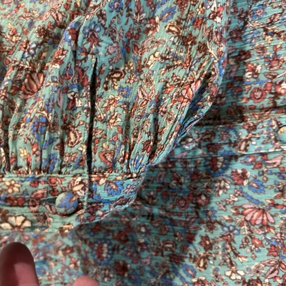 Fat Face Sage Green Prairie Floral Buttoned Long 3/4 Sleeve Blouse Top - Picture 6 of 9